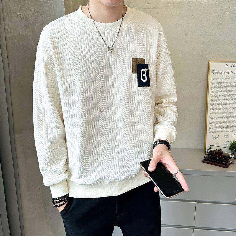 MMW针织卫衣男士2025秋冬新款圆领打底衫潮流宽松长袖T恤加绒上衣