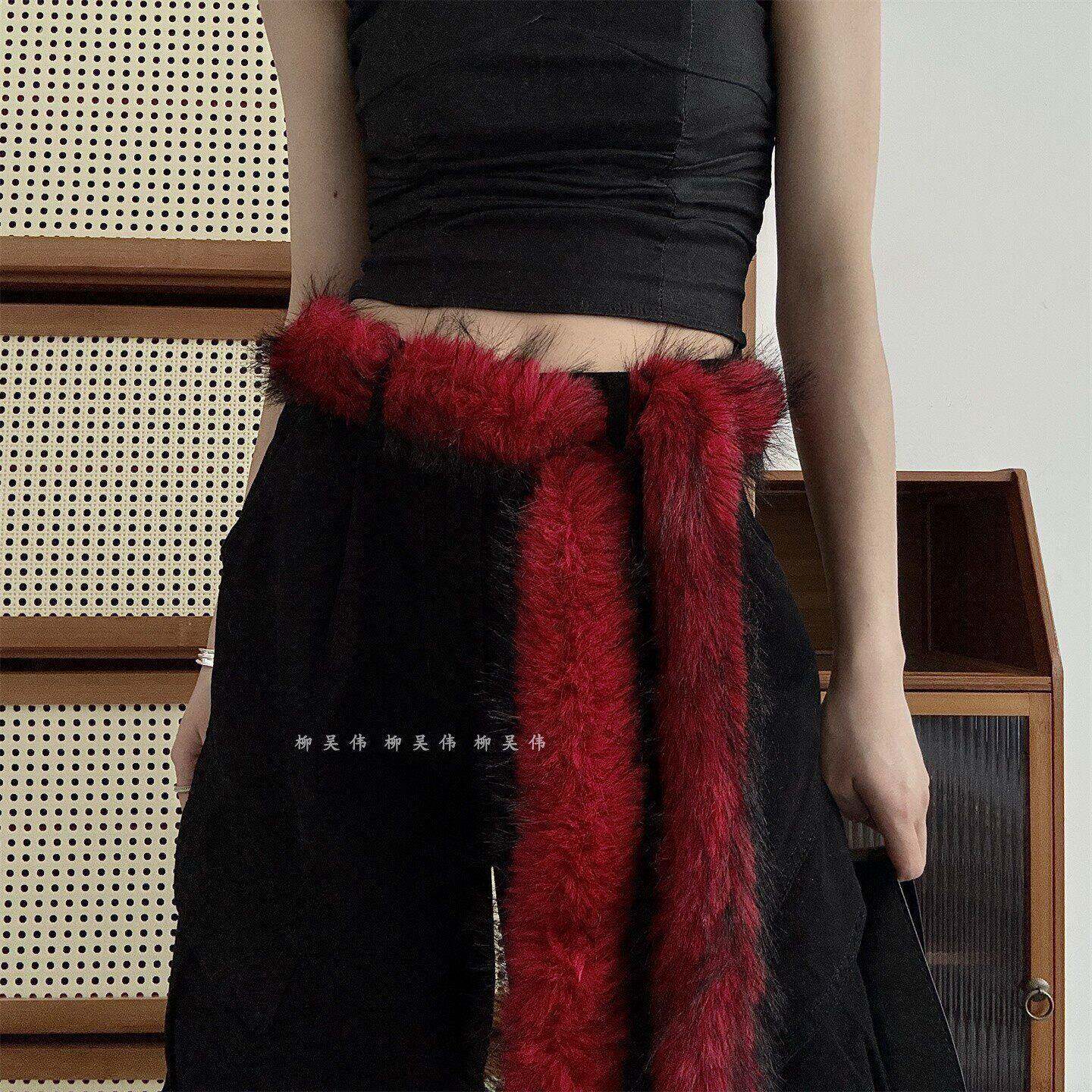 红色y2k毛绒腰带女款辣妹皮带女2026新款本命年装饰配牛仔裤西裤