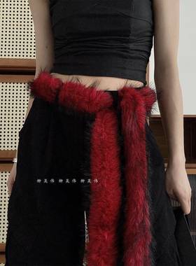 红色y2k毛绒腰带女款辣妹皮带女2026新款本命年装饰配牛仔裤西裤