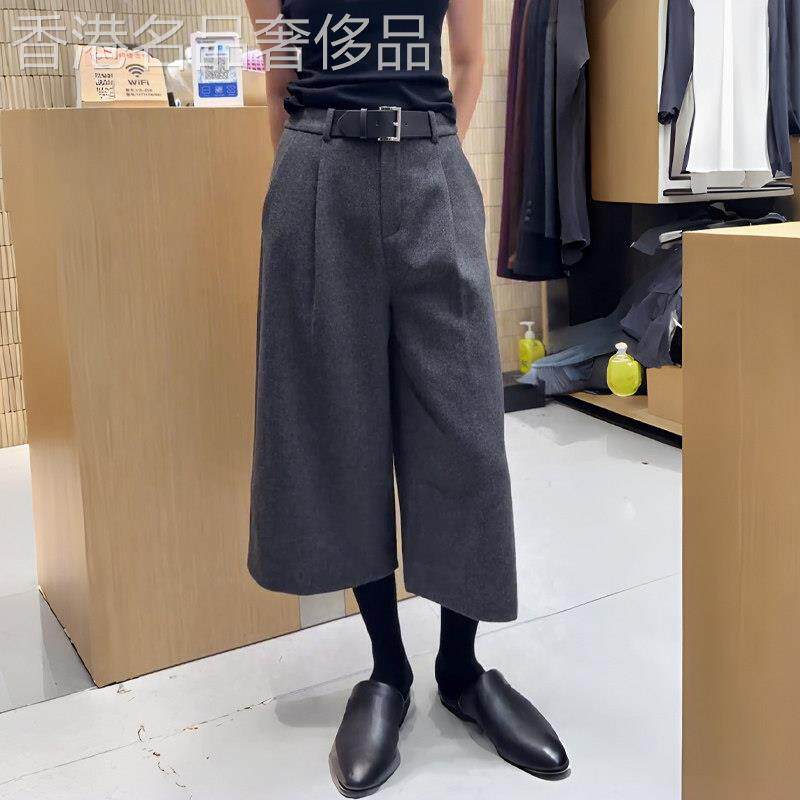 灰色休闲裤女春季2026新款简约风高腰显瘦时尚百搭小众毛呢九分裤