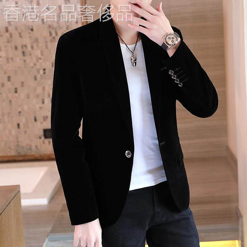 金丝绒西服男士2025新款春秋韩版潮流帅气小西装时尚百搭单西外套