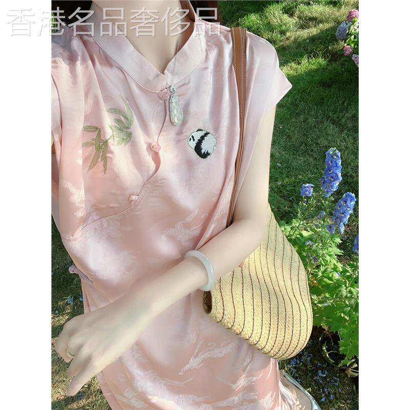 新中式女装国风旗袍改良气质高端裙子日常粉色连衣裙2026夏季新款