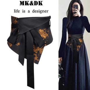 新中国风民族风龙凤提花黑带女式装饰裙装高端宽腰带2025新趋势