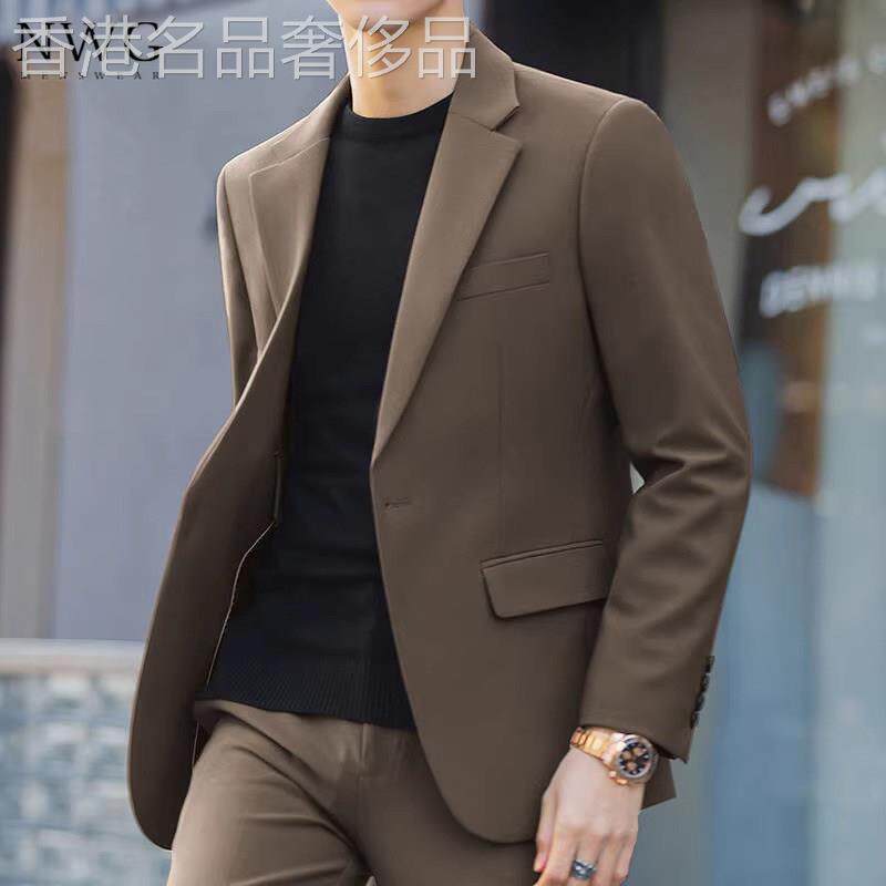 商务免烫西装外套男春秋季新款高级感痞帅修身纯色西服男休闲上衣