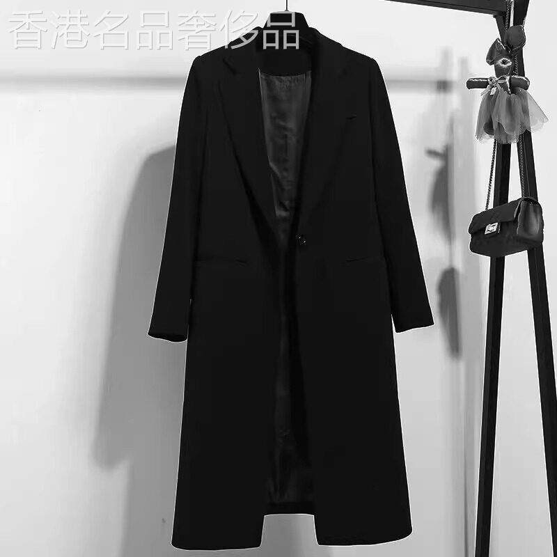 大码春秋黑色西装外套女中长款胖mm宽松显瘦气质小西服上衣风衣潮