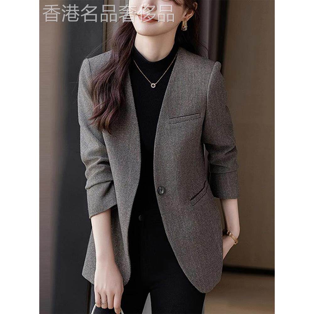 灰色西装外套女春秋2025新款高级气质修身小个子大码休闲西服上衣