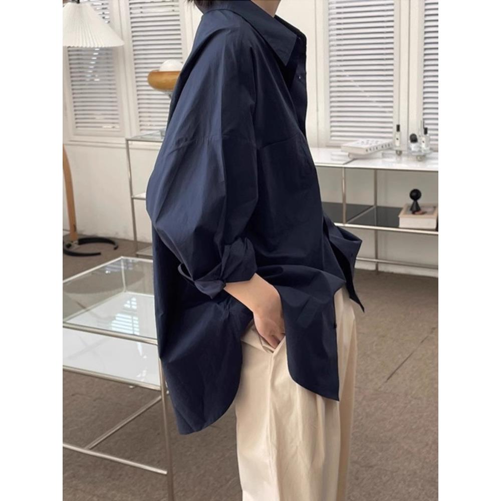潮牌慵懒chic韩版衬衫外套女春秋宽松小众衬衣廓形设计感休闲上衣
