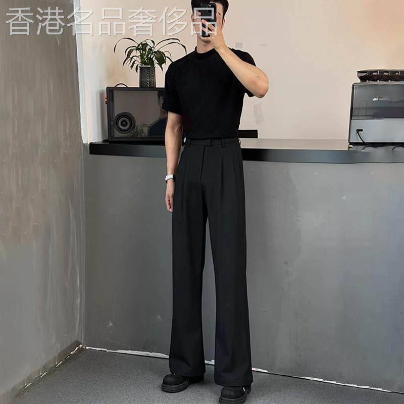 潮牌高腰黑色弯刀西裤男士夏季2025新款高个子垂感微喇直筒西装裤