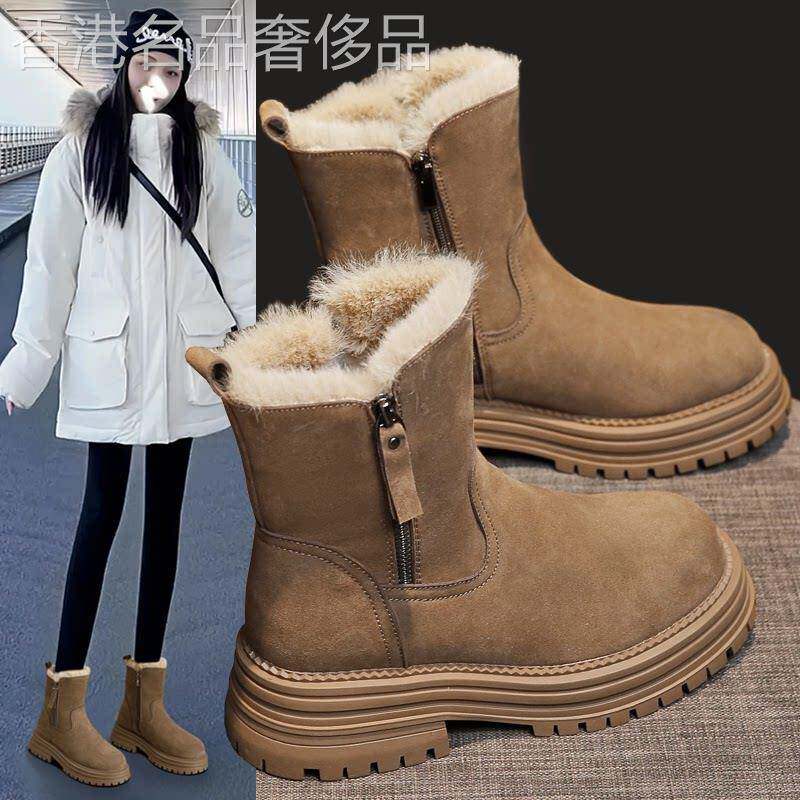 加绒雪地靴女鞋2025新款冬季加厚雪地棉厚底中筒棉靴防水防滑棉鞋