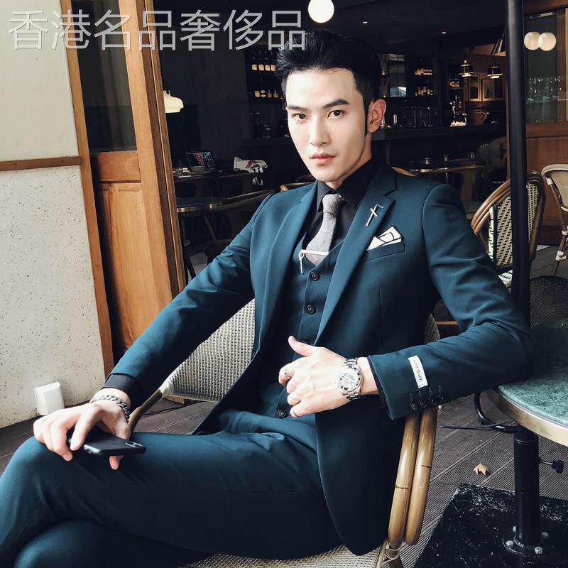 休闲西装男套装商务正装高端英伦职业三件套新郎结婚修身青年西服