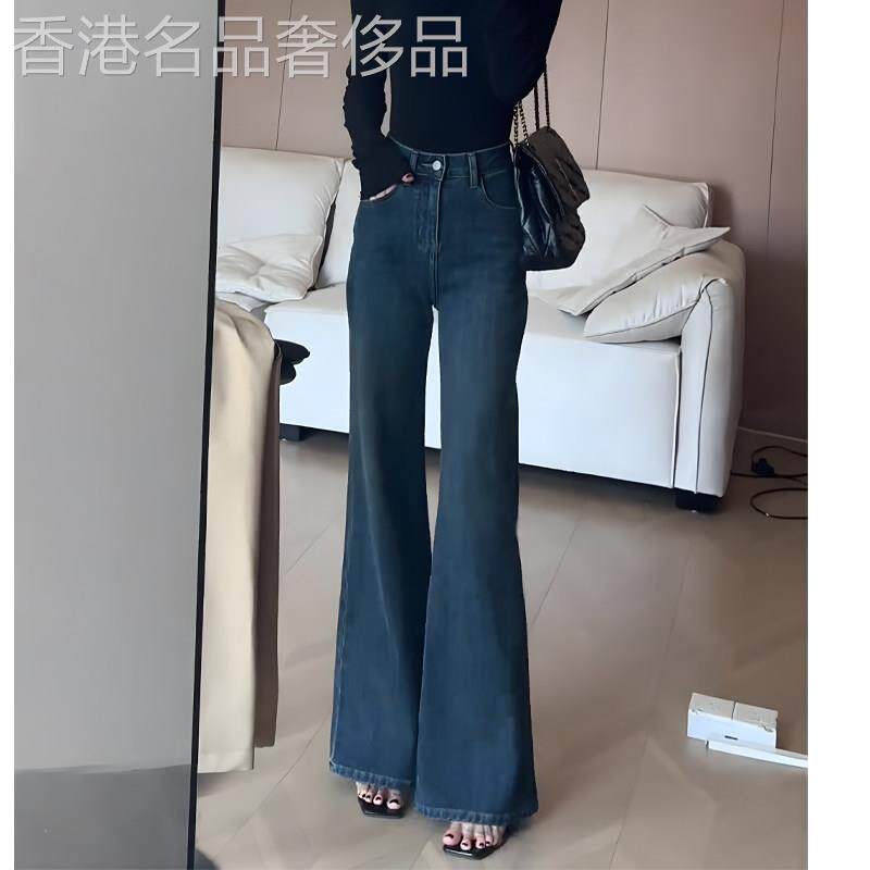 蓝色牛仔裤女冬季2025新款韩版时髦百搭通勤风高腰显瘦修身喇叭裤