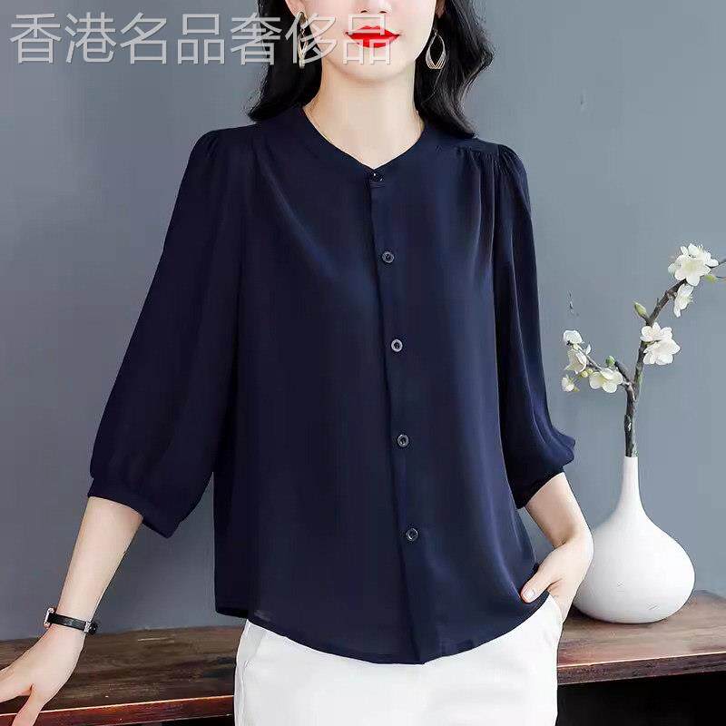 雪纺衬衫女夏季薄款2026新款减龄洋派小衫休闲女士衬衫七分袖上衣