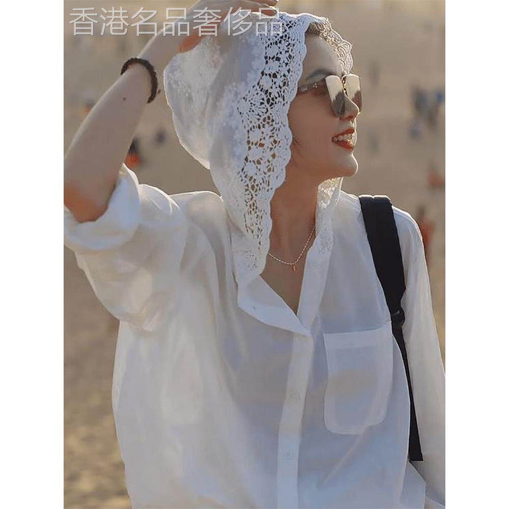 镂空钩花连帽防晒衬衫女2025新款夏季设计感小众空调衫防晒薄外套