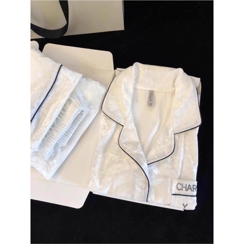 日本高级感山茶花金丝绒睡衣女秋冬季加绒长袖家居服两件套送闺蜜