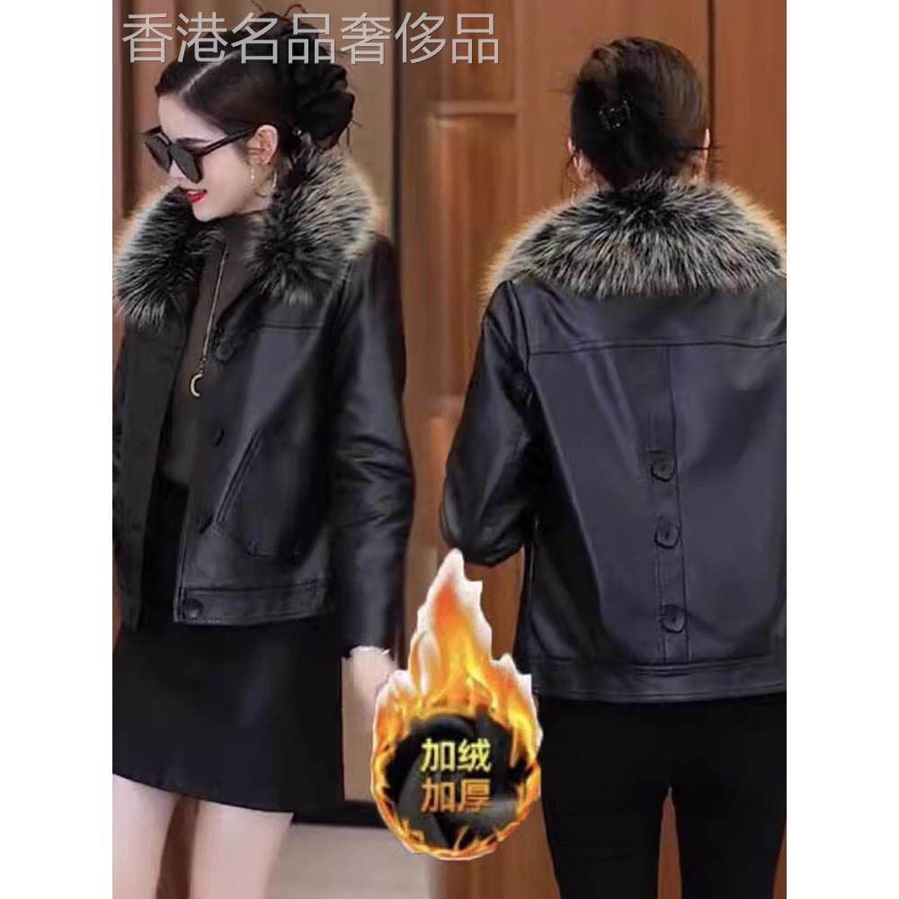 今年流行外套皮夹克女春秋新款欧货爆款时尚显瘦加绒加厚保暖皮衣