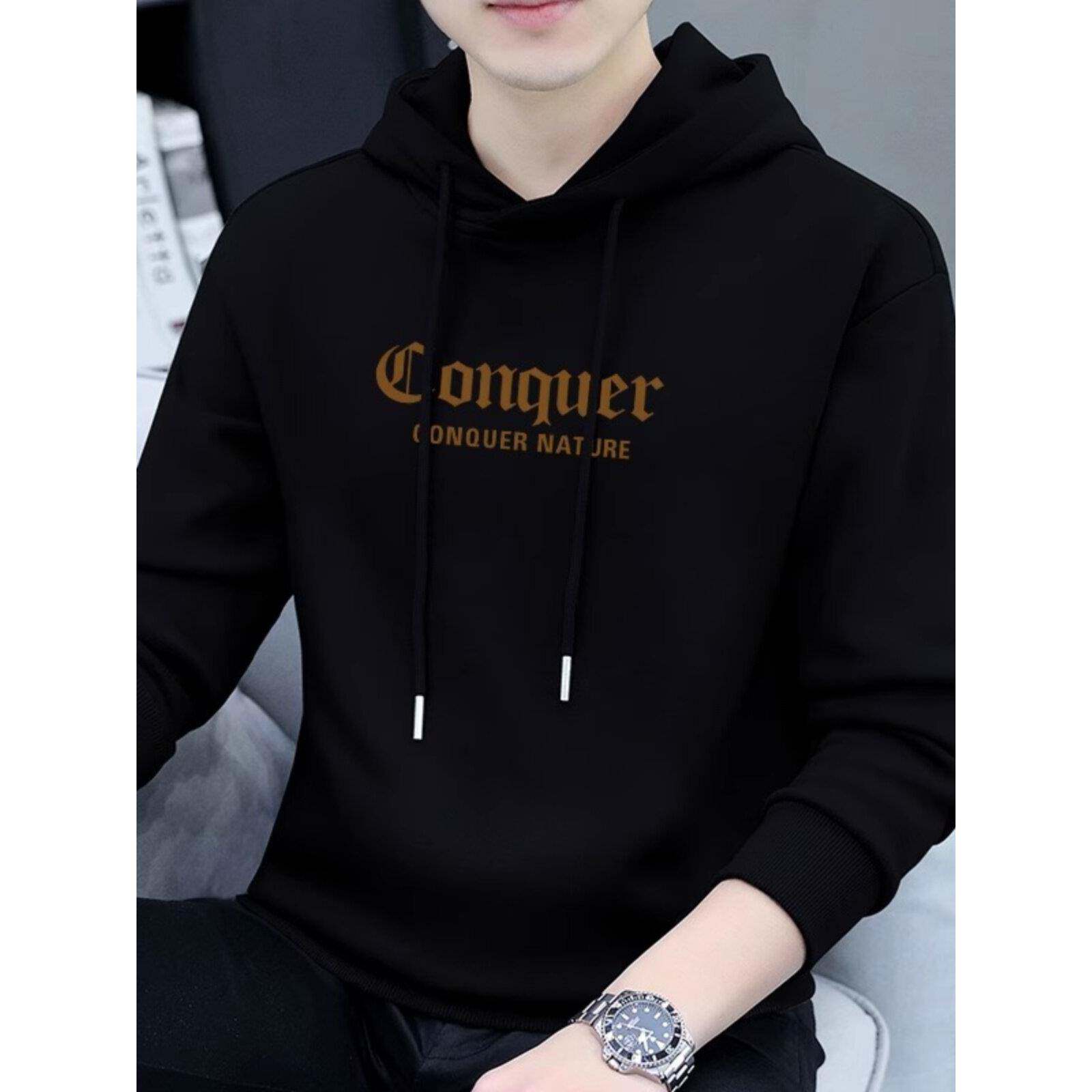 2025春季新款时尚百搭男装重磅连帽薄款卫衣潮流帅气休闲上衣外套