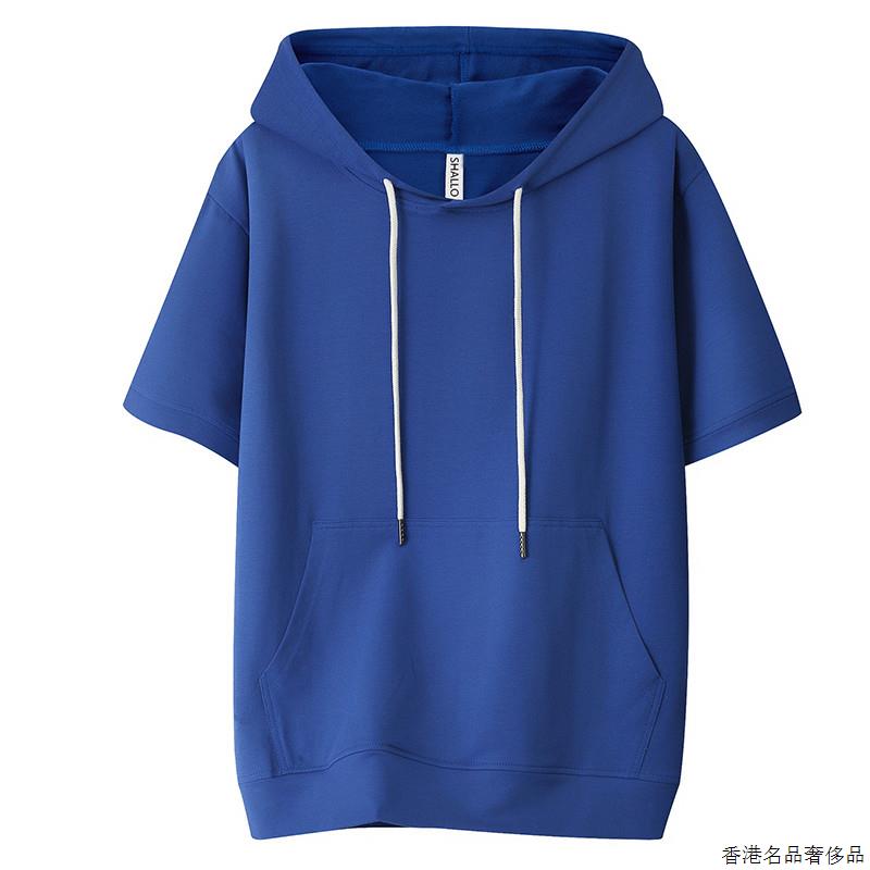 潮牌连帽短袖t恤女纯棉2025年夏季薄款卫衣宽松短款半袖t纯色上衣