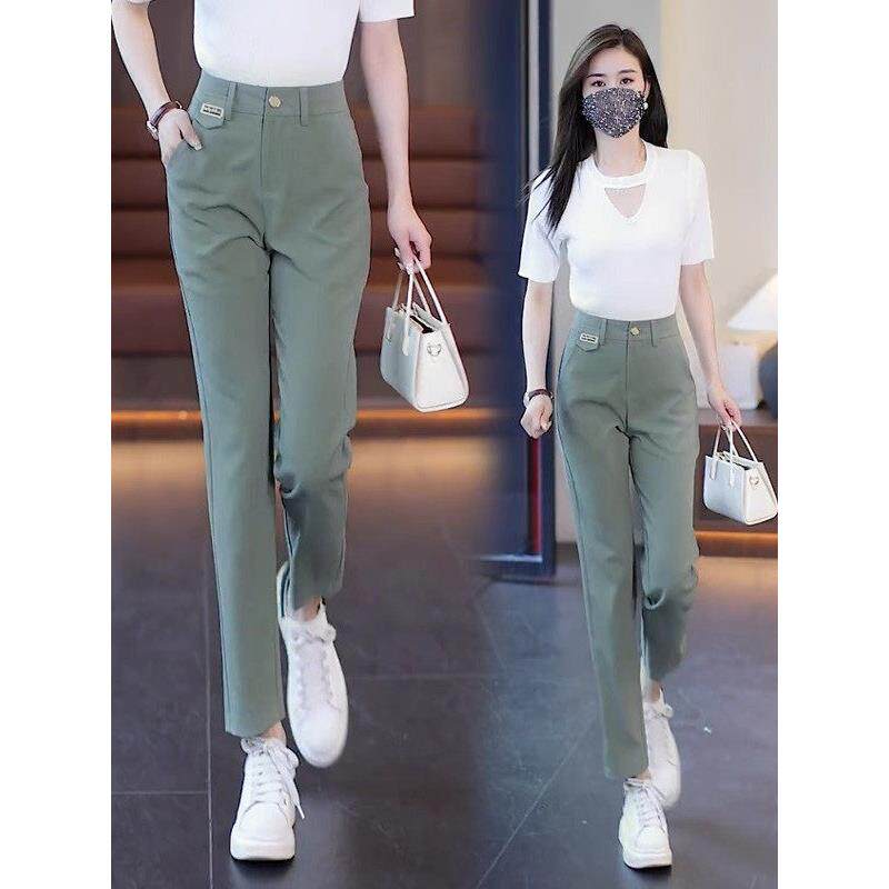 冰丝哈伦裤女2025夏季新款小个子直筒西装裤高腰休闲九分烟管裤子