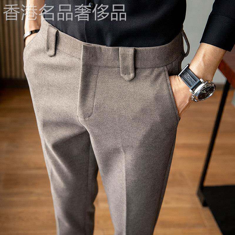 毛呢西装裤男秋冬季韩版修身大码休闲长裤呢子加厚潮流百搭小脚裤
