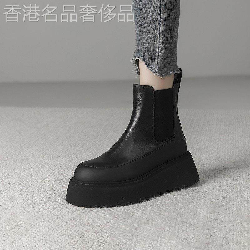 潮牌厚底马丁靴女切尔西靴2025秋冬小个子增高短靴松糕底百搭女靴