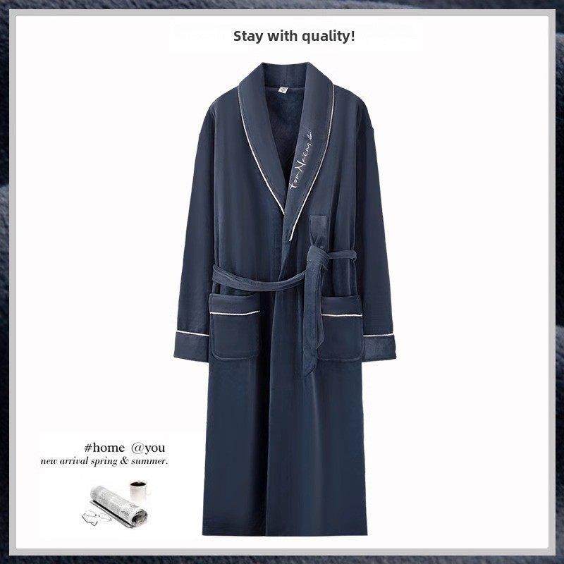 日本睡袍男士冬天加厚加绒珊瑚绒睡衣海岛绒大码家居服春秋季浴袍