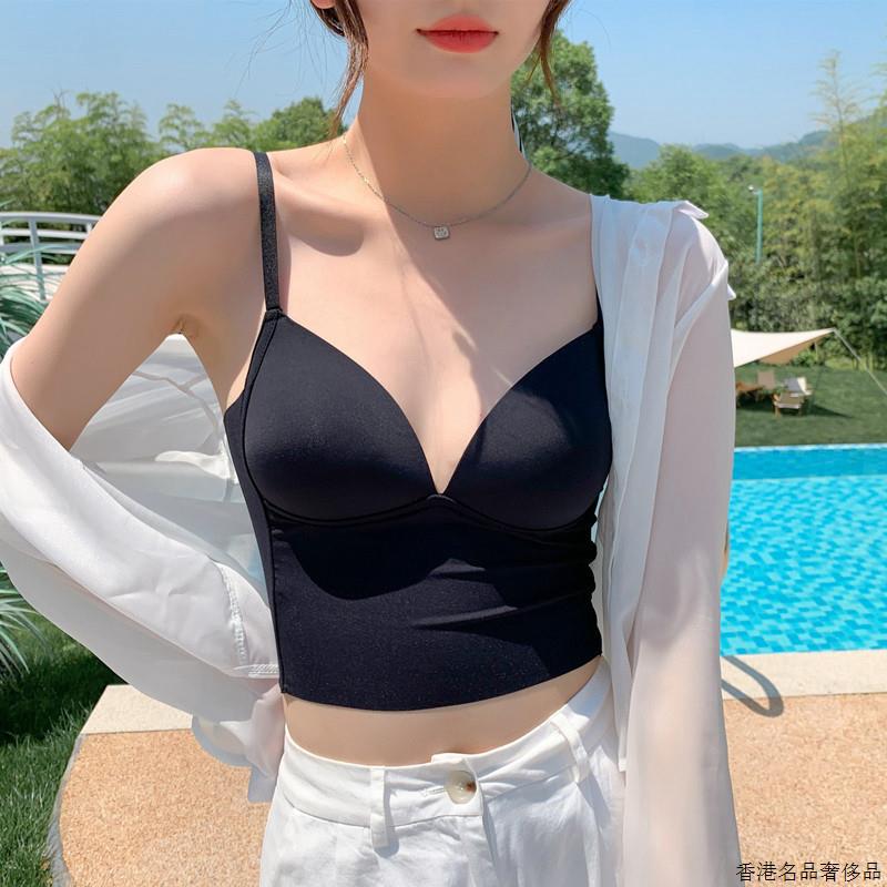冰丝美背背心文胸一体带胸垫抹胸内衣夏季薄款性感吊带内搭可外穿