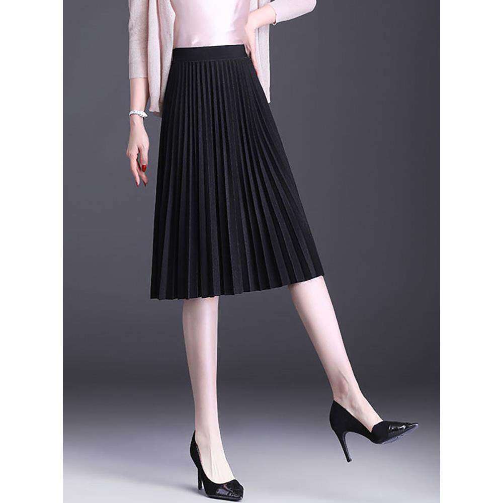 黑色半身裙女春秋2025新款高腰显瘦小个子中长款A字裙遮胯百褶裙