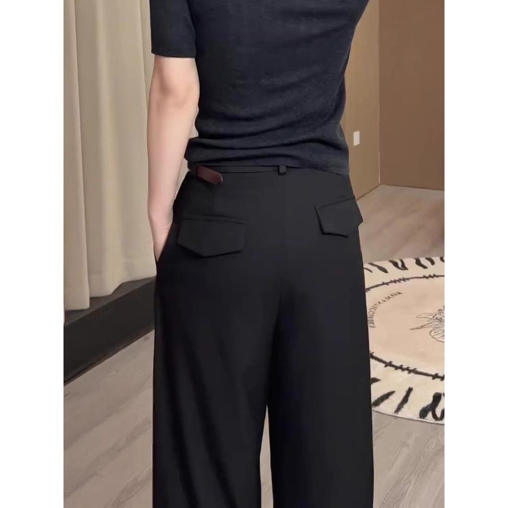 潮牌西装裤女2025春秋新款高腰大码胖mm直筒显瘦小个子休闲阔腿裤