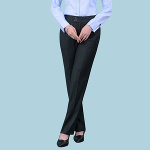 银行条纹中腰工作服女西裤