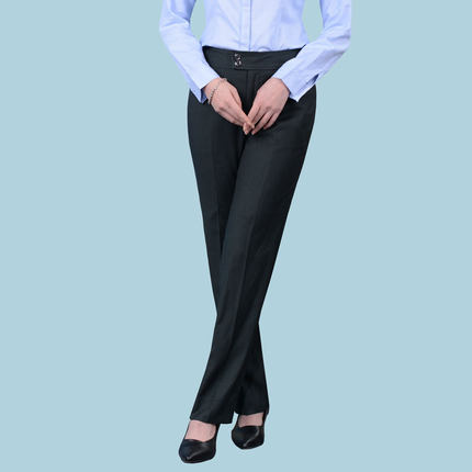 2024新款农村女式职业装裤女西裤银行紫绿条纹工作服中腰大码长裤