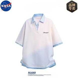 NASA品牌美式T恤男款夏季潮牌凉感高街宽松半袖休闲百搭POLO短袖