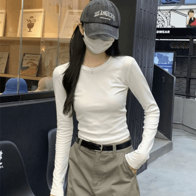 秋季时尚基础款修身显瘦长袖T恤女百搭韩版辣妹穿搭打底上衣女潮