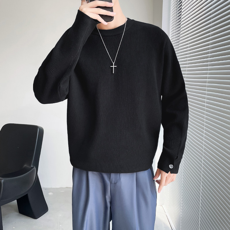 2026秋款轻熟风阔版青年潮牌圆领毛衣百搭纯色线衣M25/P70降！，男装针织衫/毛衣，电商A243