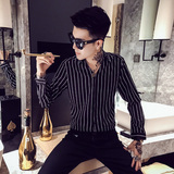 2026春夏V领竖条纹经典休闲男士长袖衬衫C016C/P55控75，男装衬衫，电商A243