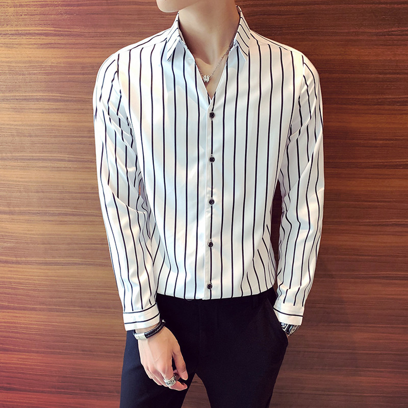 2026春夏店主风V领竖条纹经典休闲男士长袖衬衫C016C/P55控75,男装衬衫,电商A243