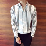 2026春夏店主风V领竖条纹经典休闲男士长袖衬衫C016C/P55控75，男装衬衫，电商A243