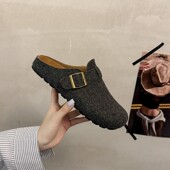 厚底一脚蹬懒人博肯半拖鞋 女41到43加肥加宽勃肯鞋 包头拖鞋 大码