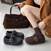 鞋 41到43加绒勃肯鞋 厚底内增高软底保暖棉鞋 女大码 全包复古毛毛鞋