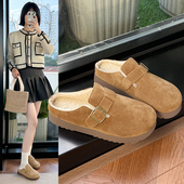 41到43厚底包头半拖鞋 大码 加绒勃肯鞋 女外穿秋冬复古毛毛博肯棉拖