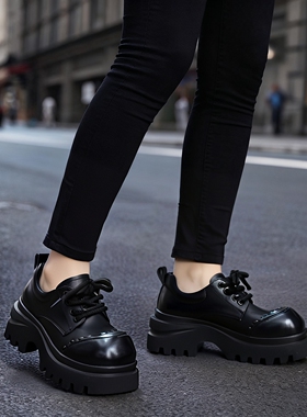 今年流行爆款厚底乐福鞋女2026新款春季小个子增高显脚小大头皮鞋