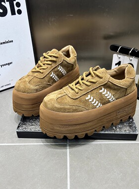 今年流行爆款松糕鞋女磨砂皮厚底鞋2025新款秋季小个子增高时装鞋