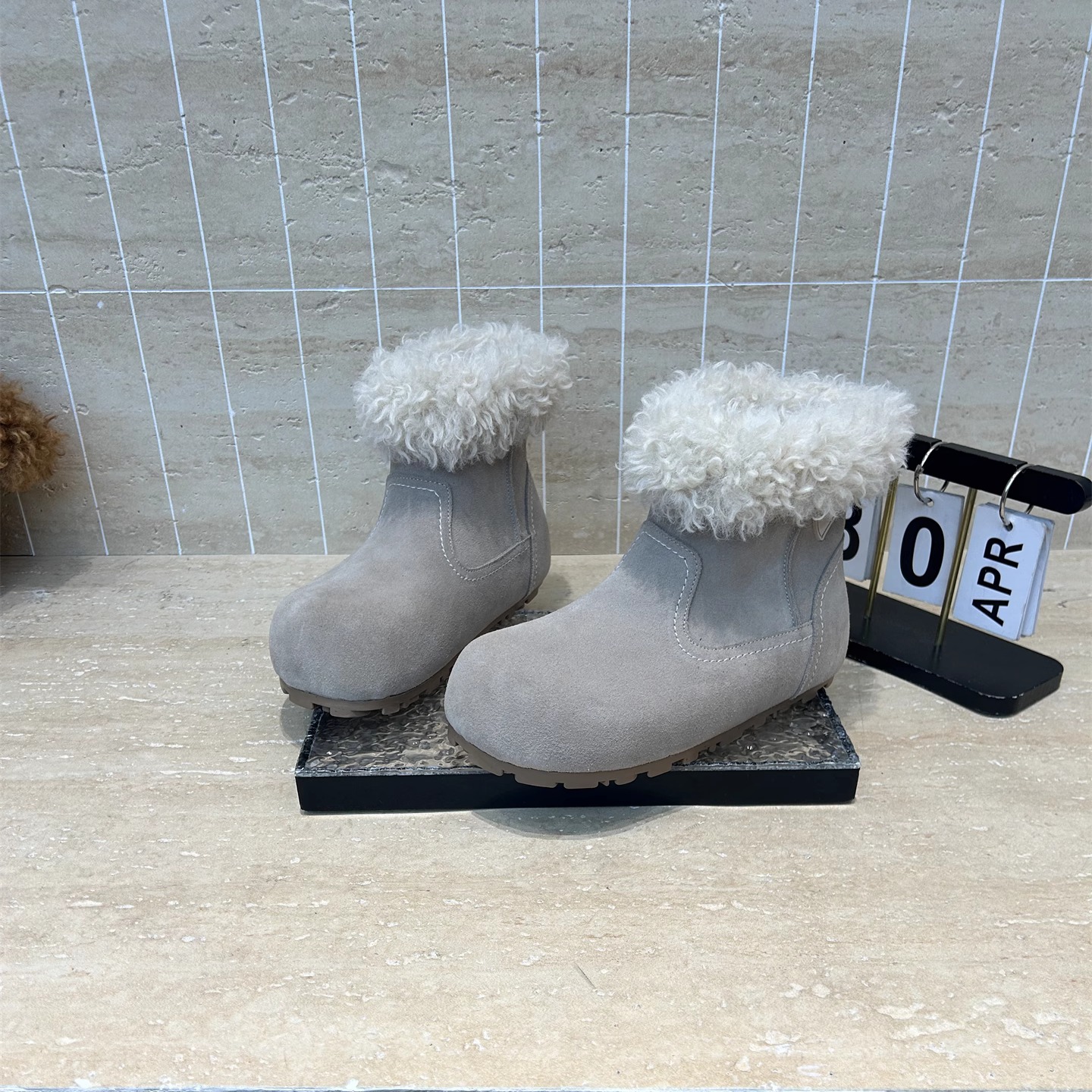 磨砂皮毛毛棉鞋女冬加绒大头短靴