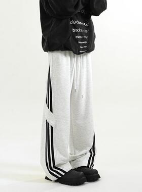YLHX 欧美高街hiphop运动裤宽松条纹长裤子垂感阔腿休闲直筒男裤