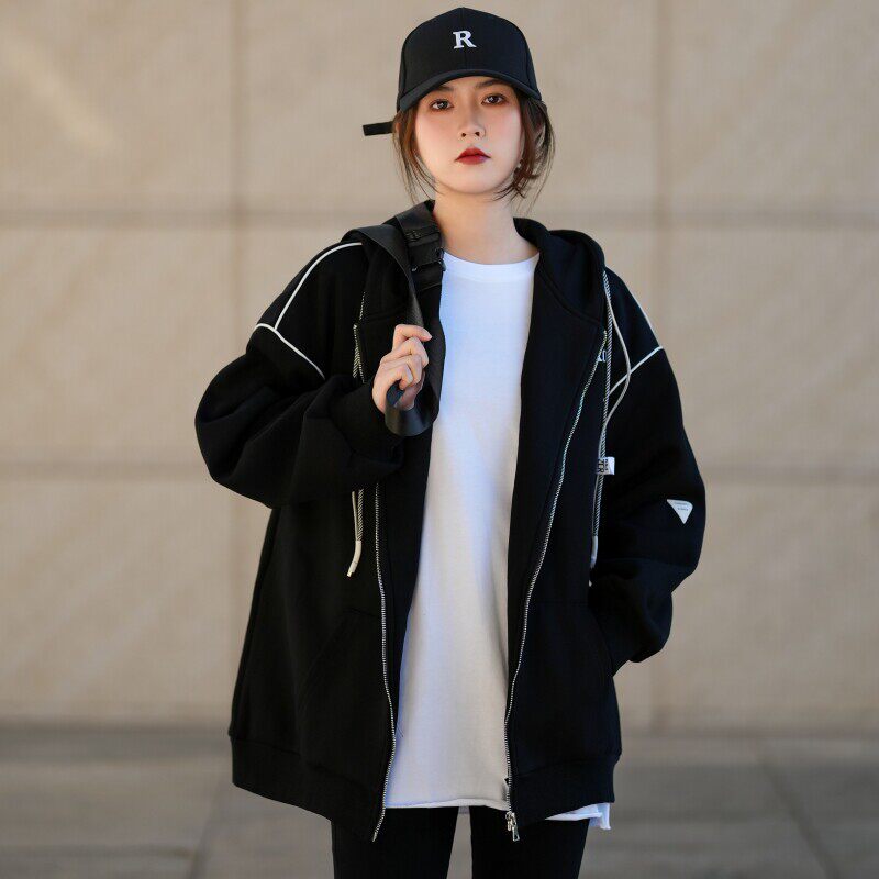 连帽oversize卫衣女春秋季2026年新款韩系慵懒风中长款遮屁股外套