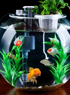 超白玻璃鱼缸客厅桌面家用小型生态免换水懒人圆形金鱼缸增氧过滤