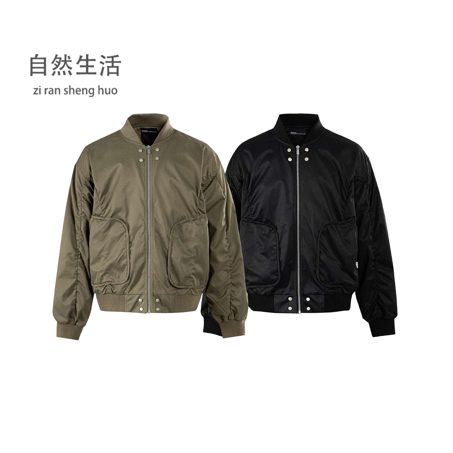 自然与物 2025年秋季新款铆钉装饰抽皱棒球服夹克