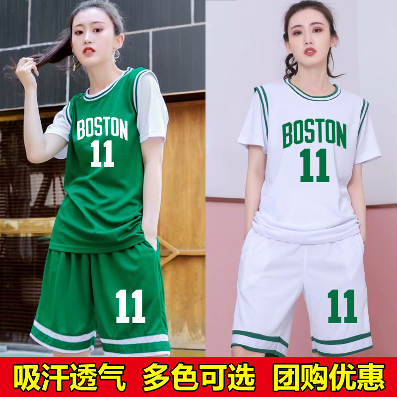 篮球服套装女夏宽松bf风学生欧文有袖半袖球服假两件短袖球衣定制