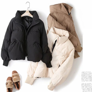 西班牙D 冬装新品加厚保暖百搭宽松慵懒风立领面包服棉衣外套女