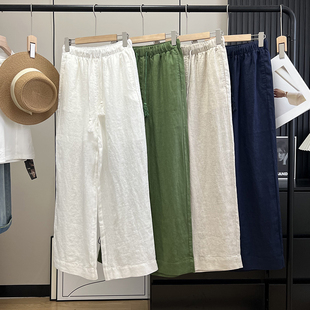 高端老钱风！100亚麻裤子休闲麻料直筒裤高腰阔腿裤拖地长裤女夏