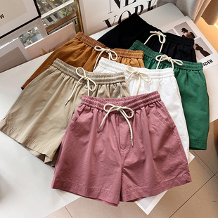 女五分裤 宽松舒适透气抽绳松紧高腰直筒休闲阔腿短裤 巨好穿 日单